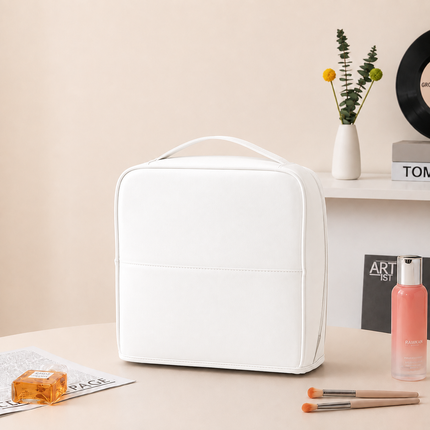 Travel Makeup Organizer Bag with Mirror(White)