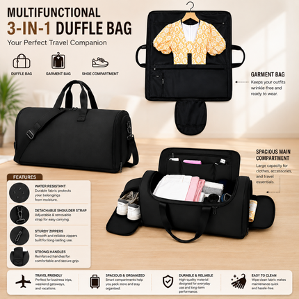 Premium Travel Duffel Bag (Black)