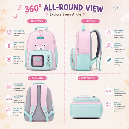 Kids School Backpack with Matching Sling Bag B (Pink)