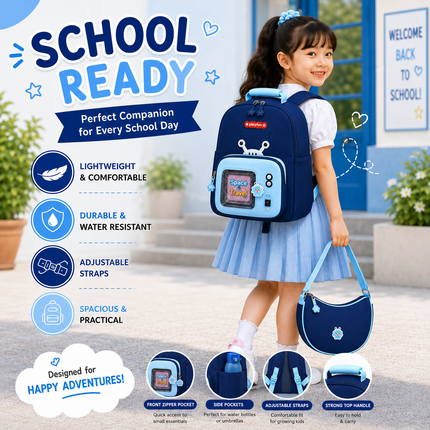 Kids School Backpack with Matching Sling Bag B (Navy)