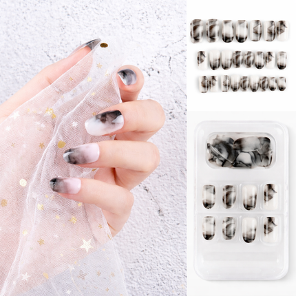 Ready to use Acrylic gel nails black and grey marble (741-26)