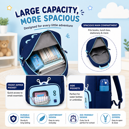 Kids School Backpack with Matching Sling Bag B (Navy)
