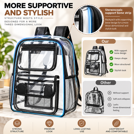 Transparent Backpack with Multiple Pockets for School Travel