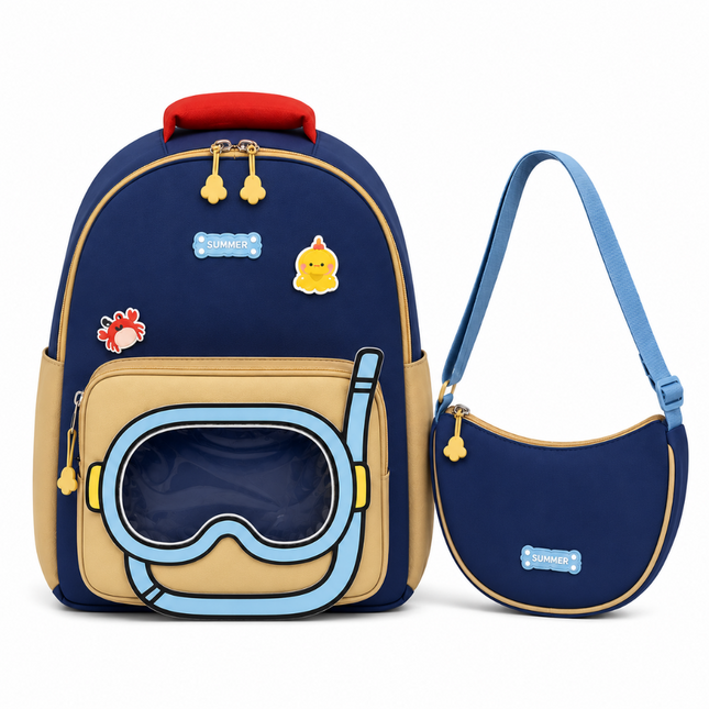 Kids School Backpack with Matching Sling Bag A (Navy)