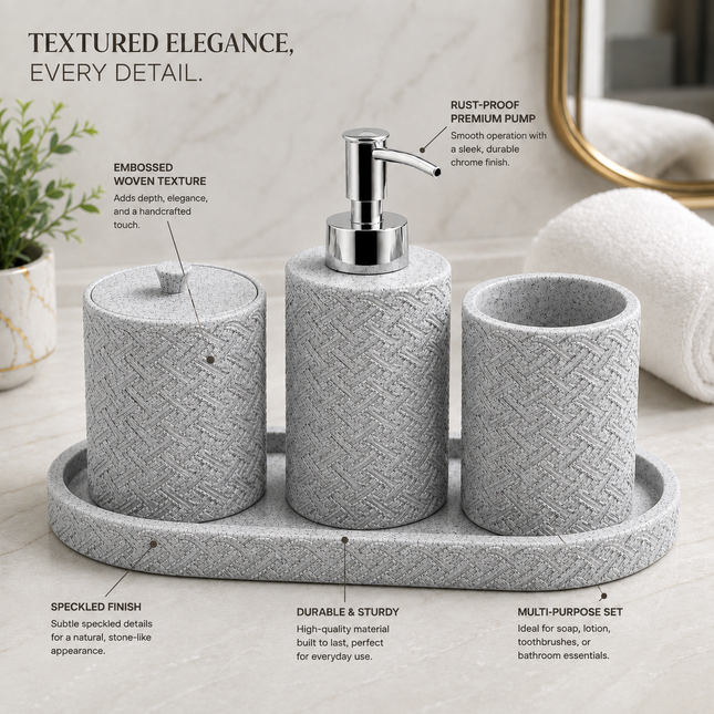 Bathroom Accessories Set of 4 (Grey)