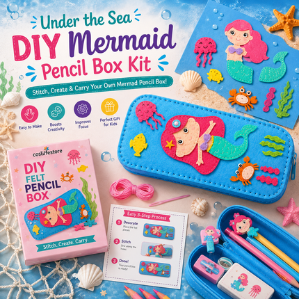 DIY Felt Pencil Case Sewing Kit for Kids with Zipper (Mermaid)