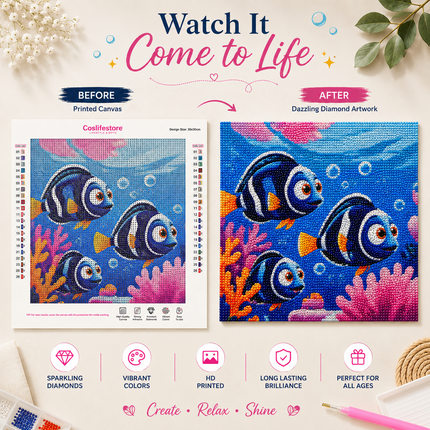 Diamond Painting Kit for Kids & Adults DIY Wall Decor(Fish)