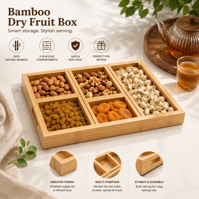 Elegant Bamboo Dry Fruit Storage & Serving Tray (Model B)