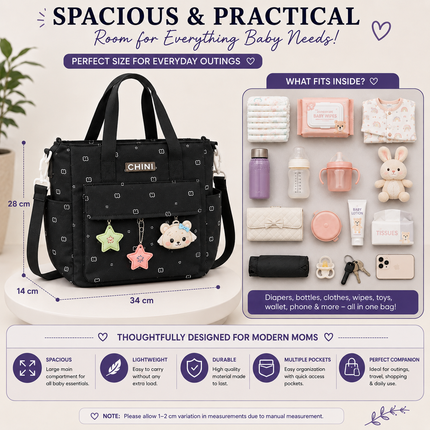 Baby Diaper Bag with Multiple Pockets and Shoulder Strap(Black)