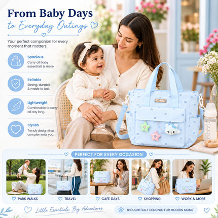 Baby Diaper Bag with Multiple Pockets and Shoulder Strap(Sky blue)
