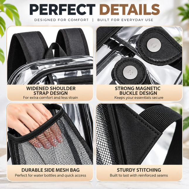Transparent Backpack with Multiple Pockets for School Travel