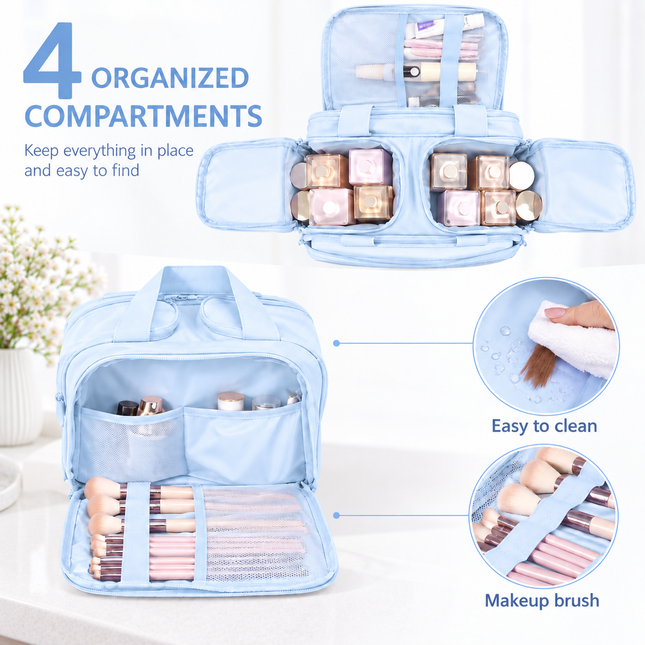 Premium Quilted 2-Side Opening Makeup & Travel Organizer Bag(Sky blue)