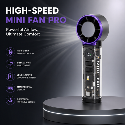 Portable Bladeless Mini Fan with Digital Display, USB Rechargeable