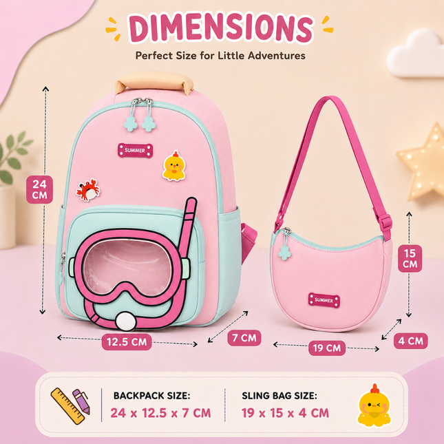 Kids School Backpack with Matching Sling Bag A (Pink)