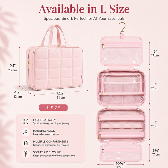 Foldable Travel Jewelry Organizer with Multiple Zip Pockets(Pink)