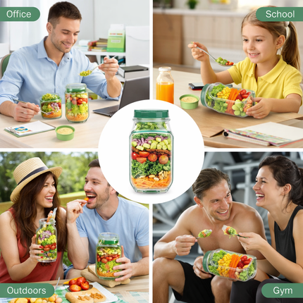 Leak-Proof Salad Jar with Separate Dressing Cup