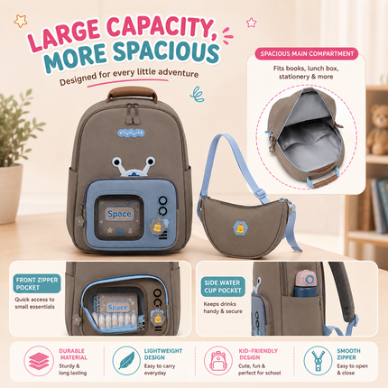 Kids School Backpack with Matching Sling Bag(Brown)