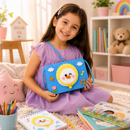 Handmade DIY Felt Shoulder Bag Craft Kit for Kids(Blue)