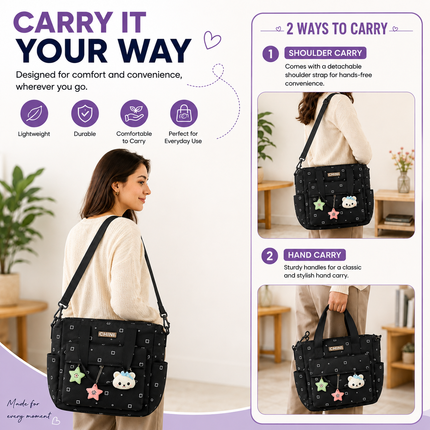 Baby Diaper Bag with Multiple Pockets and Shoulder Strap(Black)