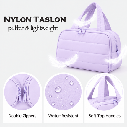 Premium Quilted 2-Side Opening Makeup & Travel Organizer Bag(Lavender)