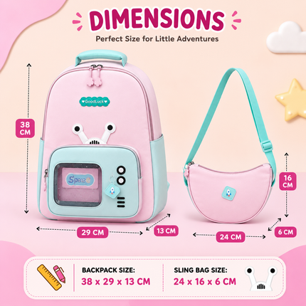 Kids School Backpack with Matching Sling Bag B (Pink)