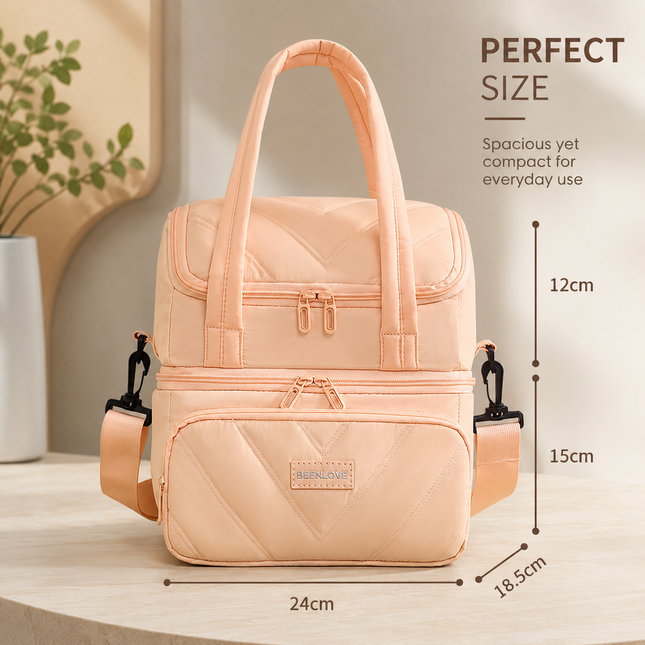 Double Layer Insulated Lunch Bag(Peach)