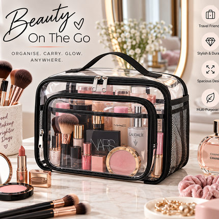 Transparent Makeup Bag for Women, Large Cosmetic Organizer, Travel Bag