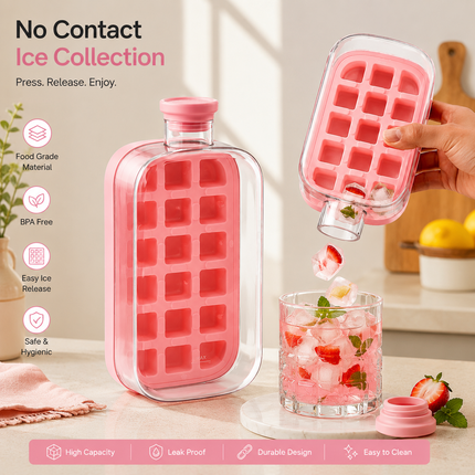 2-in-1 Ice Cube Tray Bottle with Straw, Pink