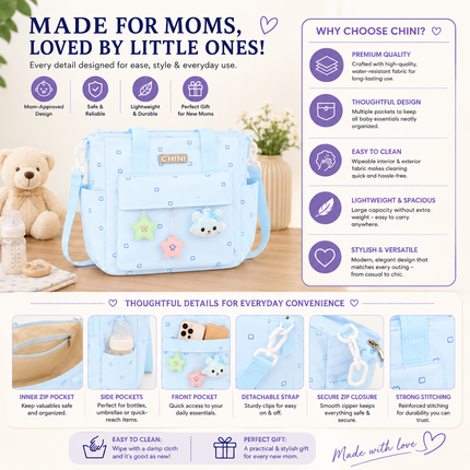 Baby Diaper Bag with Multiple Pockets and Shoulder Strap(Sky blue)