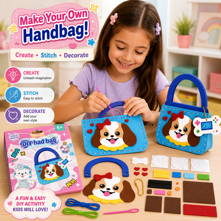 DIY Handbag Making Kit for Girls with 3D Stickers & Charms(Blue)