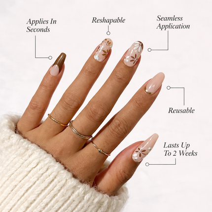Ready to use Acrylic gel nails- Brown white gold flower (UN-31)