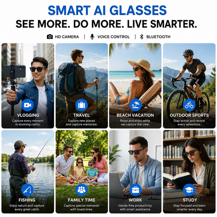 AI Smart Glasses with HD Camera & Bluetooth Voice Control