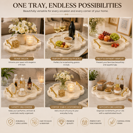 Stone Serving Tray Set of 2 with Gold Handles
