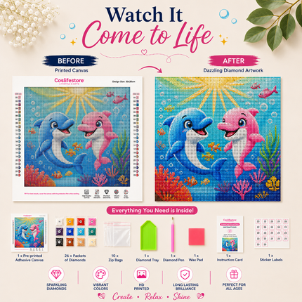 Diamond Painting Kit for Kids & Adults DIY Wall Decor(Dolphin)
