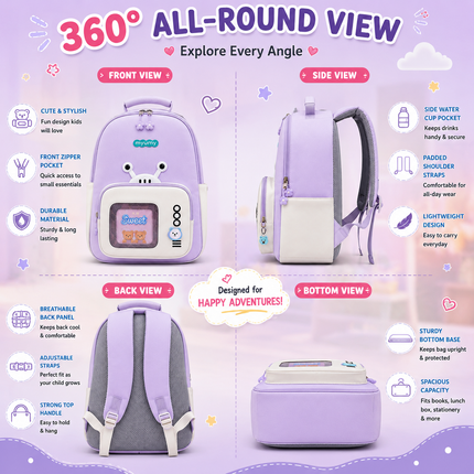 Kids School Backpack with Matching Sling Bag B (Lavender)