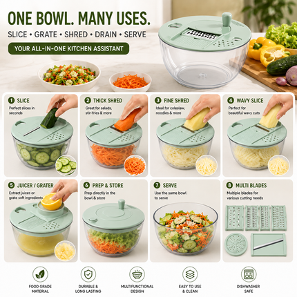 Multifunction Vegetable Chopper with Salad Spinner Bowl