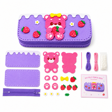DIY Felt Pencil Case Sewing Kit for Kids with Zipper (Bear)