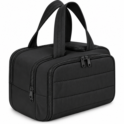 Premium Quilted 2-Side Opening Makeup & Travel Organizer Bag(Black)