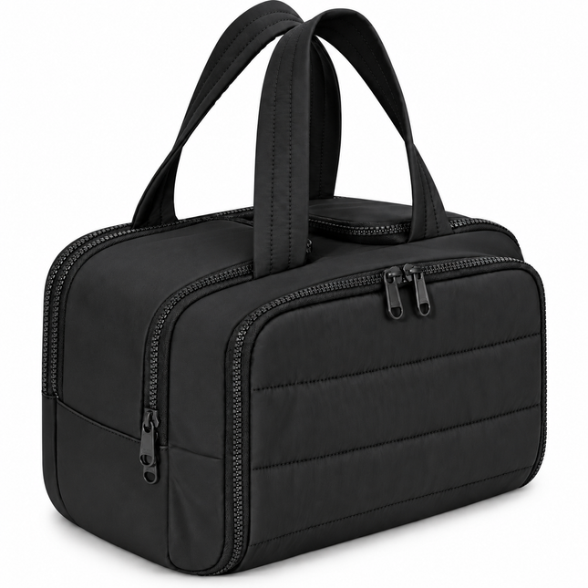 Premium Quilted 2-Side Opening Makeup & Travel Organizer Bag(Black)