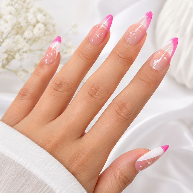Ready to use Acrylic gel nails- Pink and White French(P009-02)