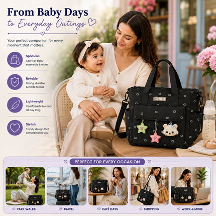 Baby Diaper Bag with Multiple Pockets and Shoulder Strap(Black)