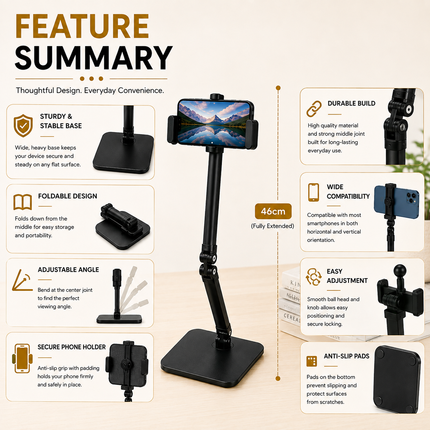 Foldable Mobile Tripod Stand, Adjustable Phone Holder