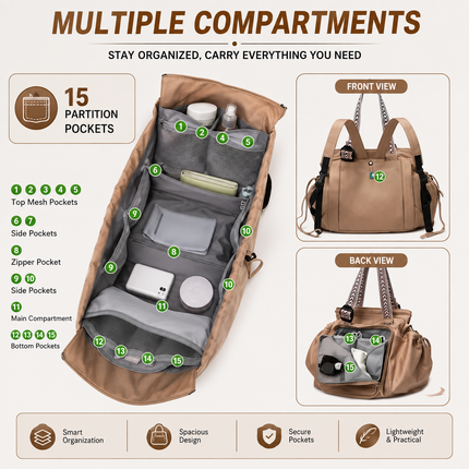 Coslifestore Convertible Travel Bag with Multiple Compartments