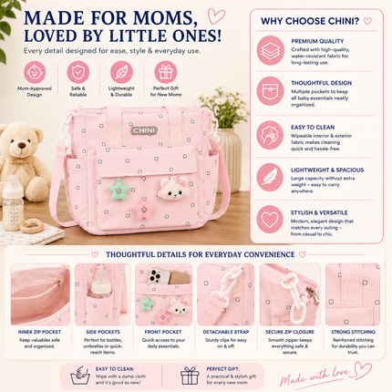 Baby Diaper Bag with Multiple Pockets and Shoulder Strap(Pink)