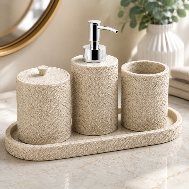 Bathroom Accessories Set of 4 (Beige)