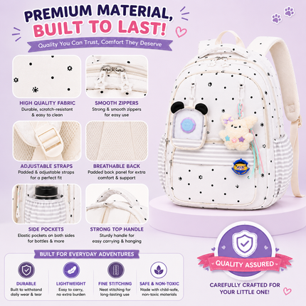 Coslifestore Cute Polka Dot Backpack for Girls, Teens & Women (Off white)