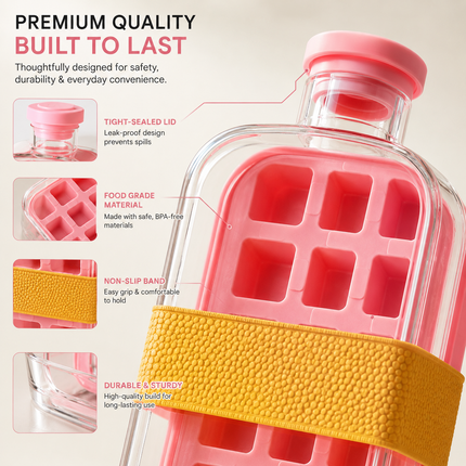 2-in-1 Ice Cube Tray Bottle with Straw, Pink
