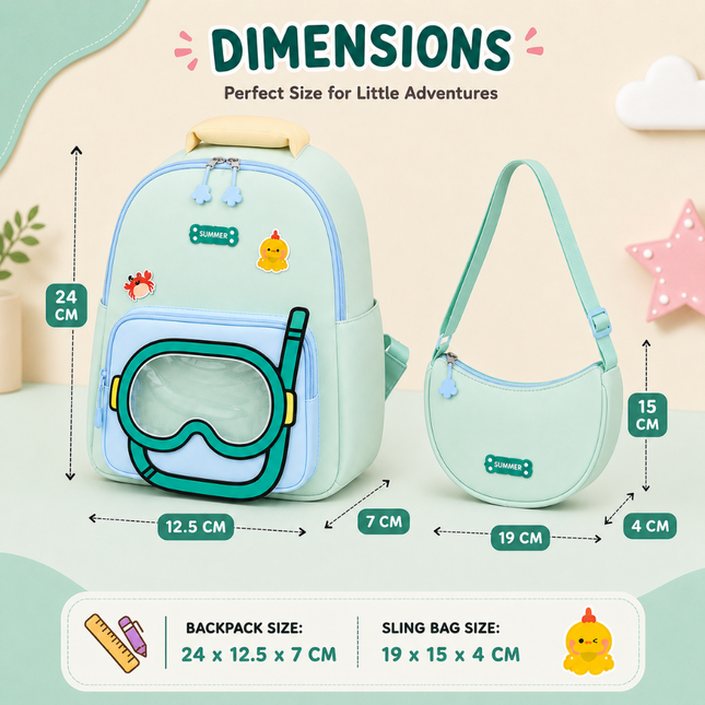 Kids School Backpack with Matching Sling Bag A (Sea green)