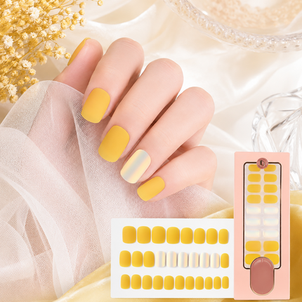 Ready to use Acrylic gel nails- beautiful yellow with metallic(778-02)
