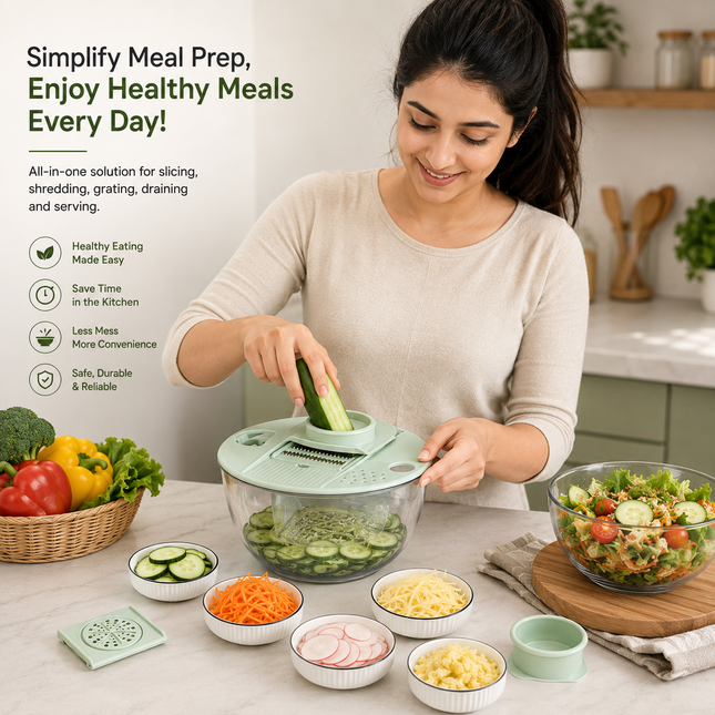 Multifunction Vegetable Chopper with Salad Spinner Bowl